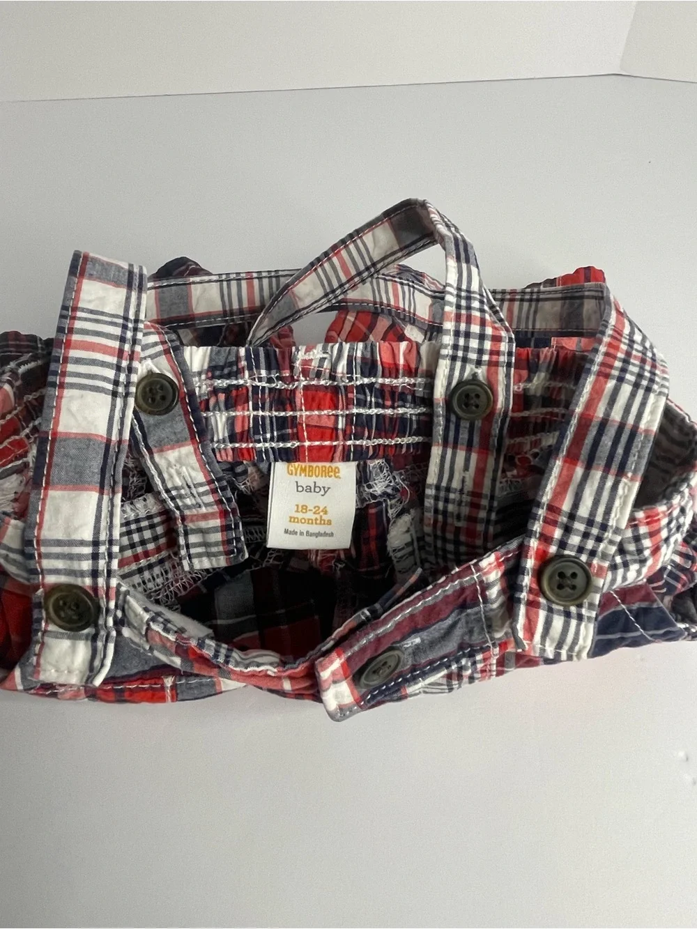 Gymboree Patchwork Madras Plaid Suspender Shorts Red White Blue 18-24 Months